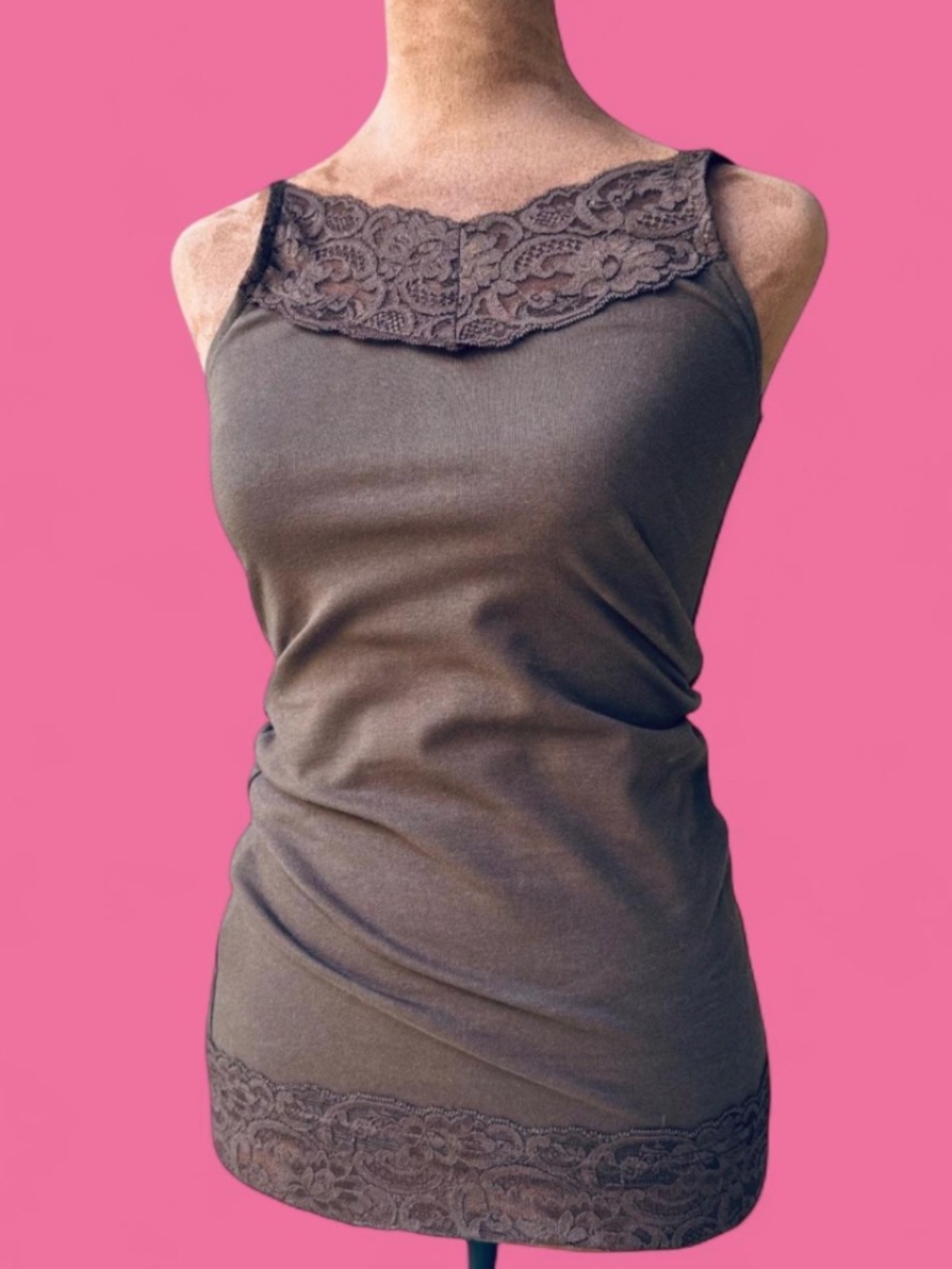 Women's Small ROMY Brown Floral Lace Camisole Layering Tank Top Fall 2000's y2k